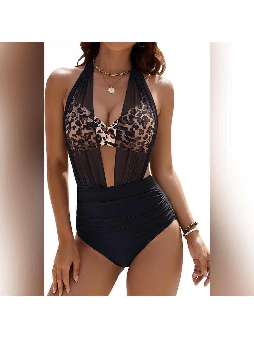NWT Blooming Jelly 2 Pc High Waisted Tummy Control Mesh Swimsuit, L (10)
